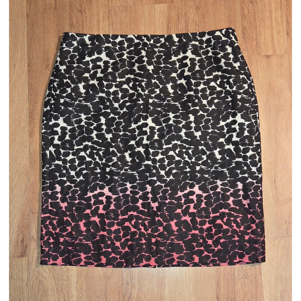 J.Crew Linen Ombre Animal Print Pencil Skirt Pink Black White Size 8